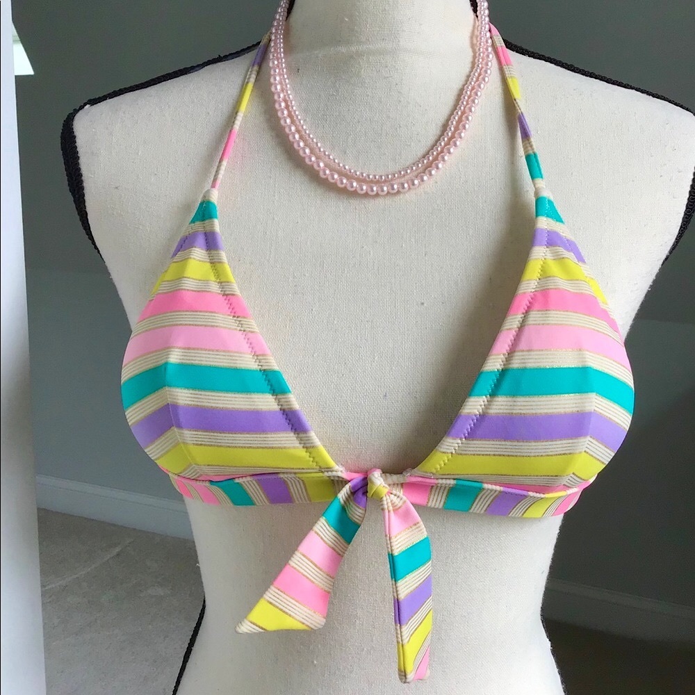 Victoria’s Secret Gold Shimmer Stripe Triangle Halter Bikini Top Size XS
